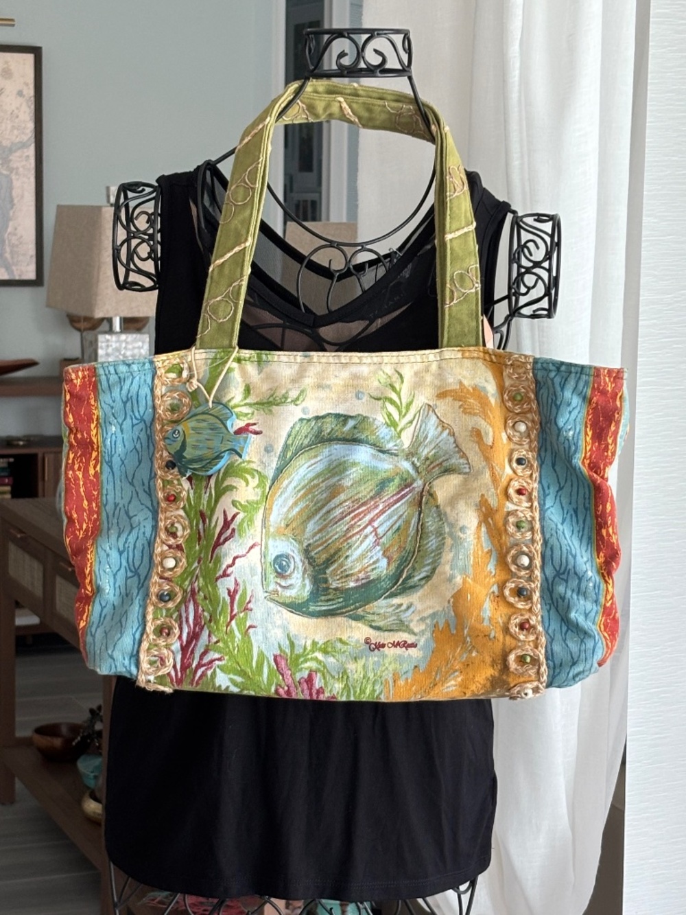 NWOT Kate McRostie Canvas Embellished Tote Bag